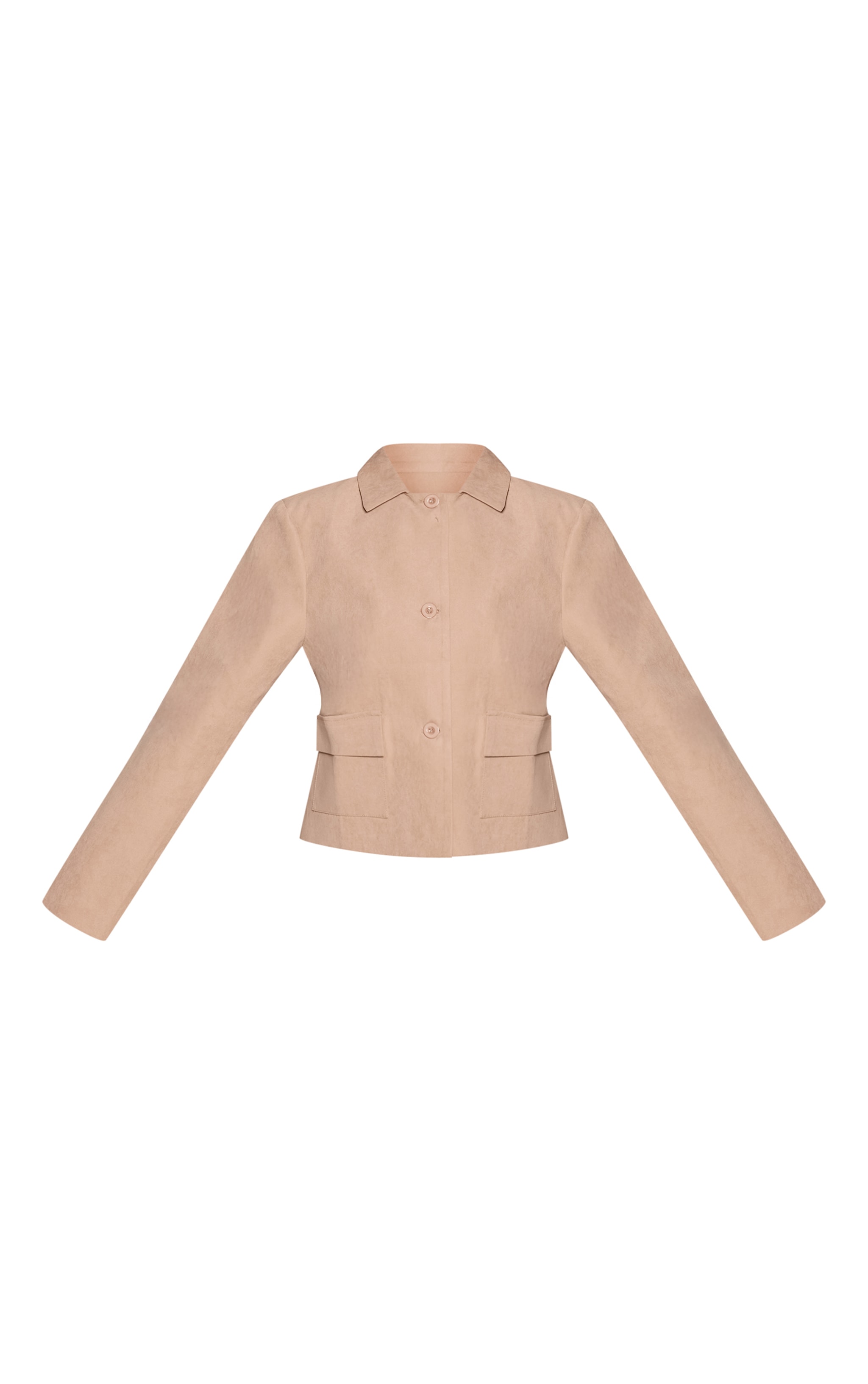 Petite Beige Peachskin Button Up Boxy Jacket  image 5
