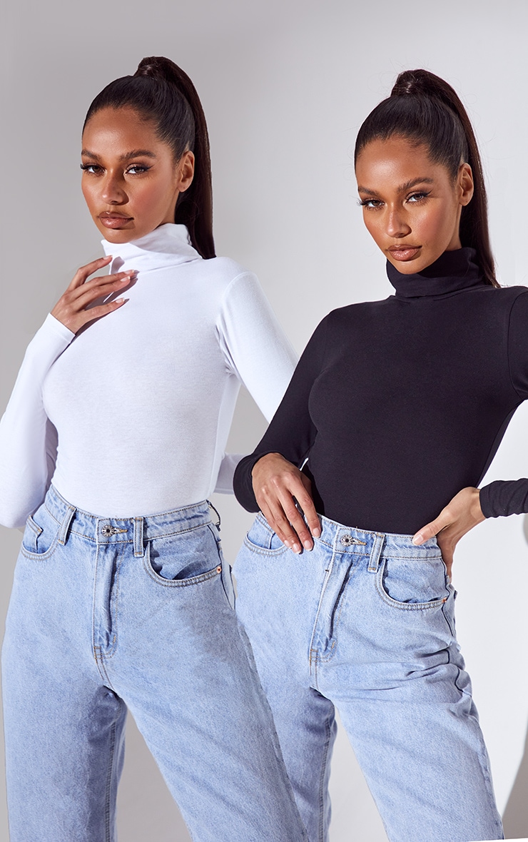 Essential Black & White Roll Neck Bodysuit 2 Pack