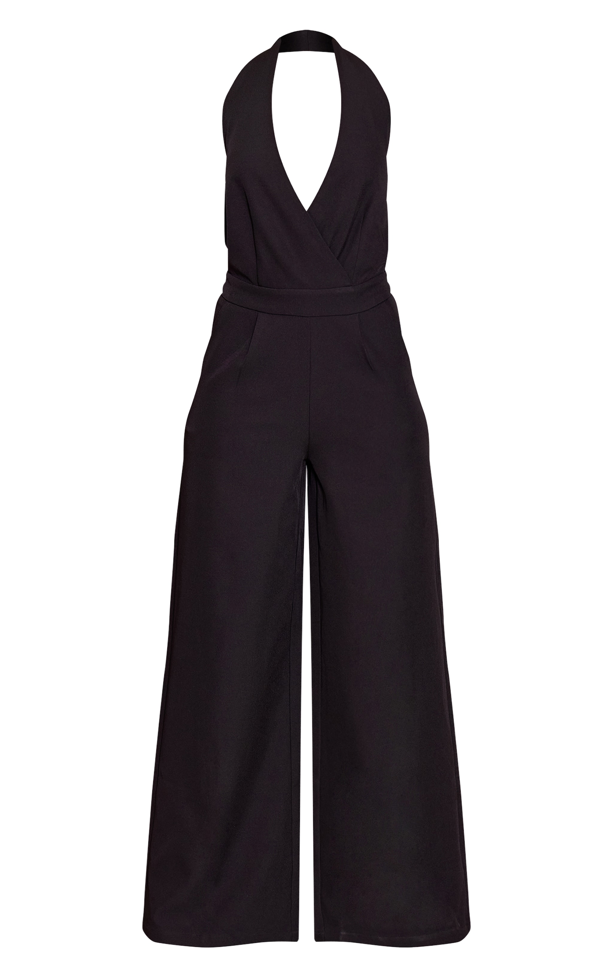 Black Tailored Plunge Halter Neck Wide Leg Jumpsuit image 5