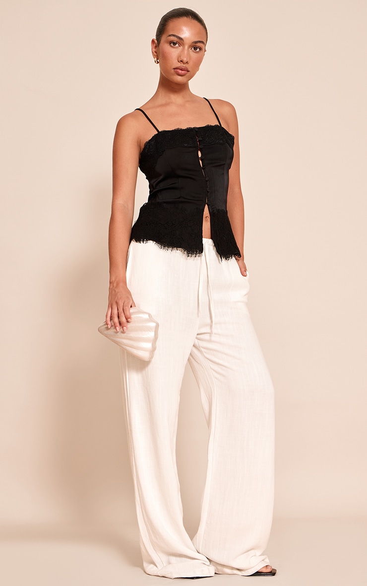 Black Satin Button Up Lace Detail Cami image 3