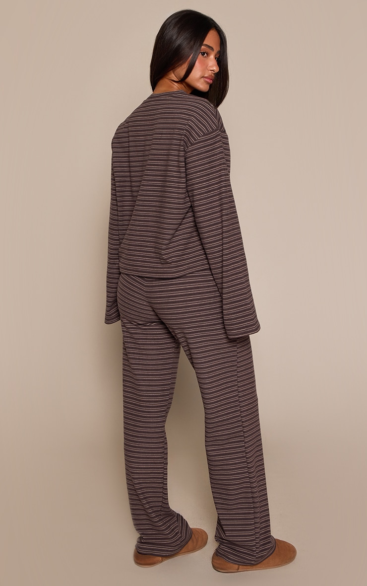 Petite Charcoal Stripe Soft Touch Drawstring Wide Leg Sweatpants image 3