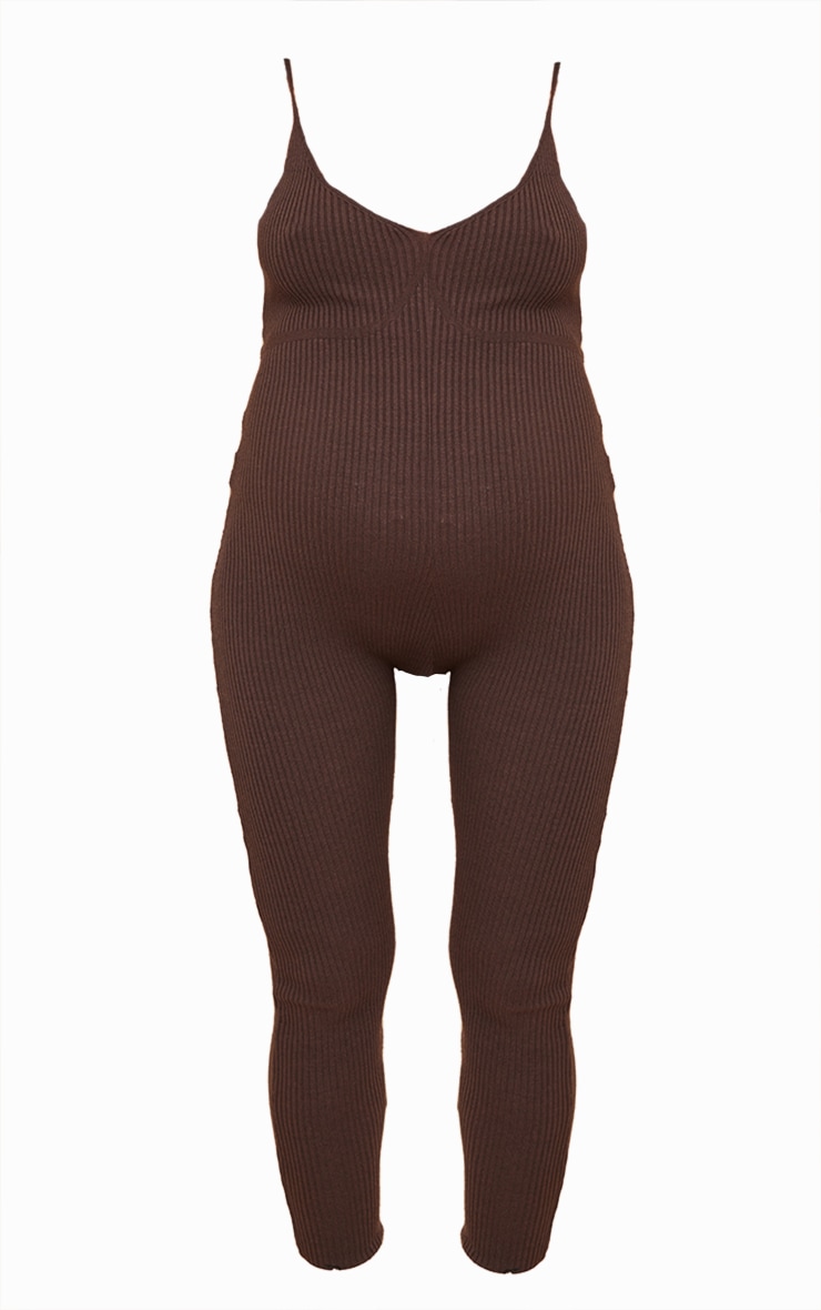 Maternity Mocha Knitted Corset Strappy Jumpsuit PrettyLittleThing AUS