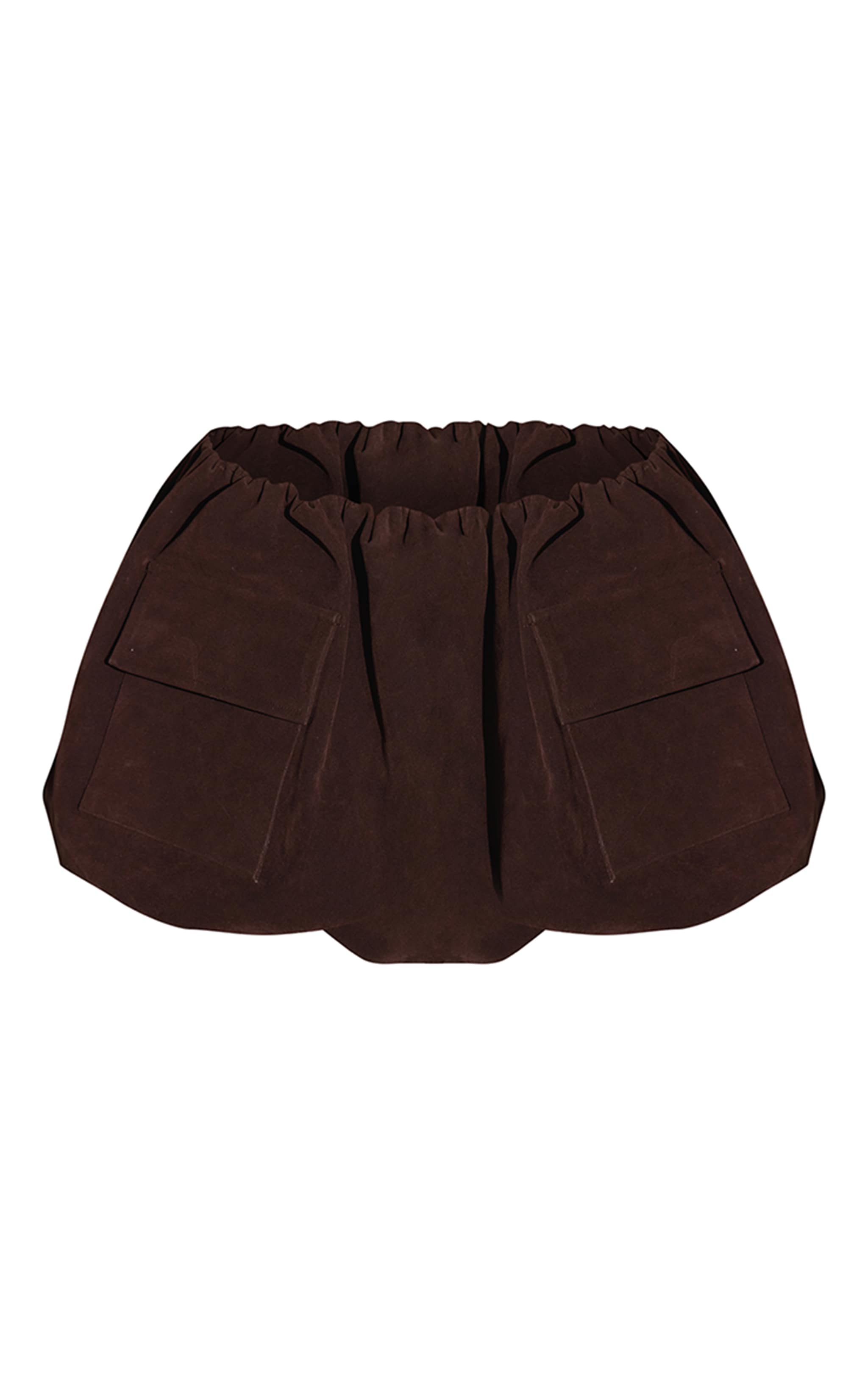 Chocolate Brown Faux Suede Pocket Detail Puffball Mini Skirt image 6