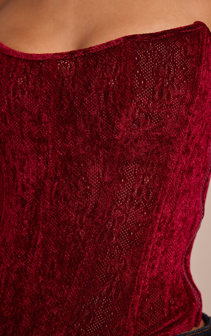 Petite Red Velour Printed Corset Top image 4