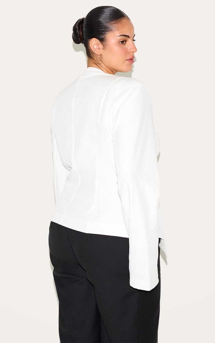 Plus Cream Tailored Cinched Woven Asymmetric Blazer image 2