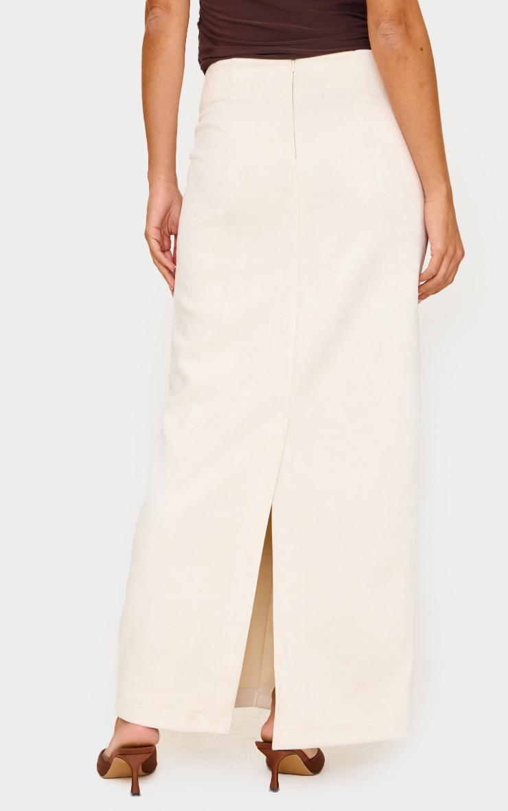 Ecru Faux Suede Seam Detail Column Maxi Skirt image 3