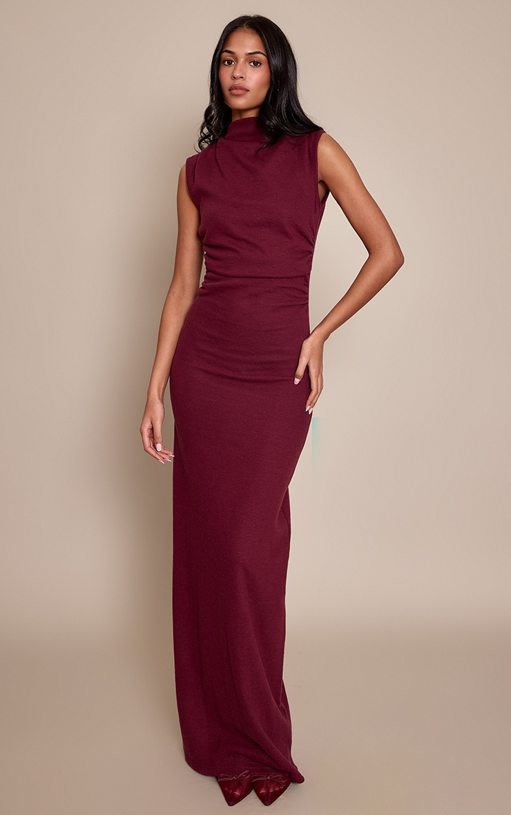 Tall Wine Soft Brushed Boat Neck Maxi Dress image 1
