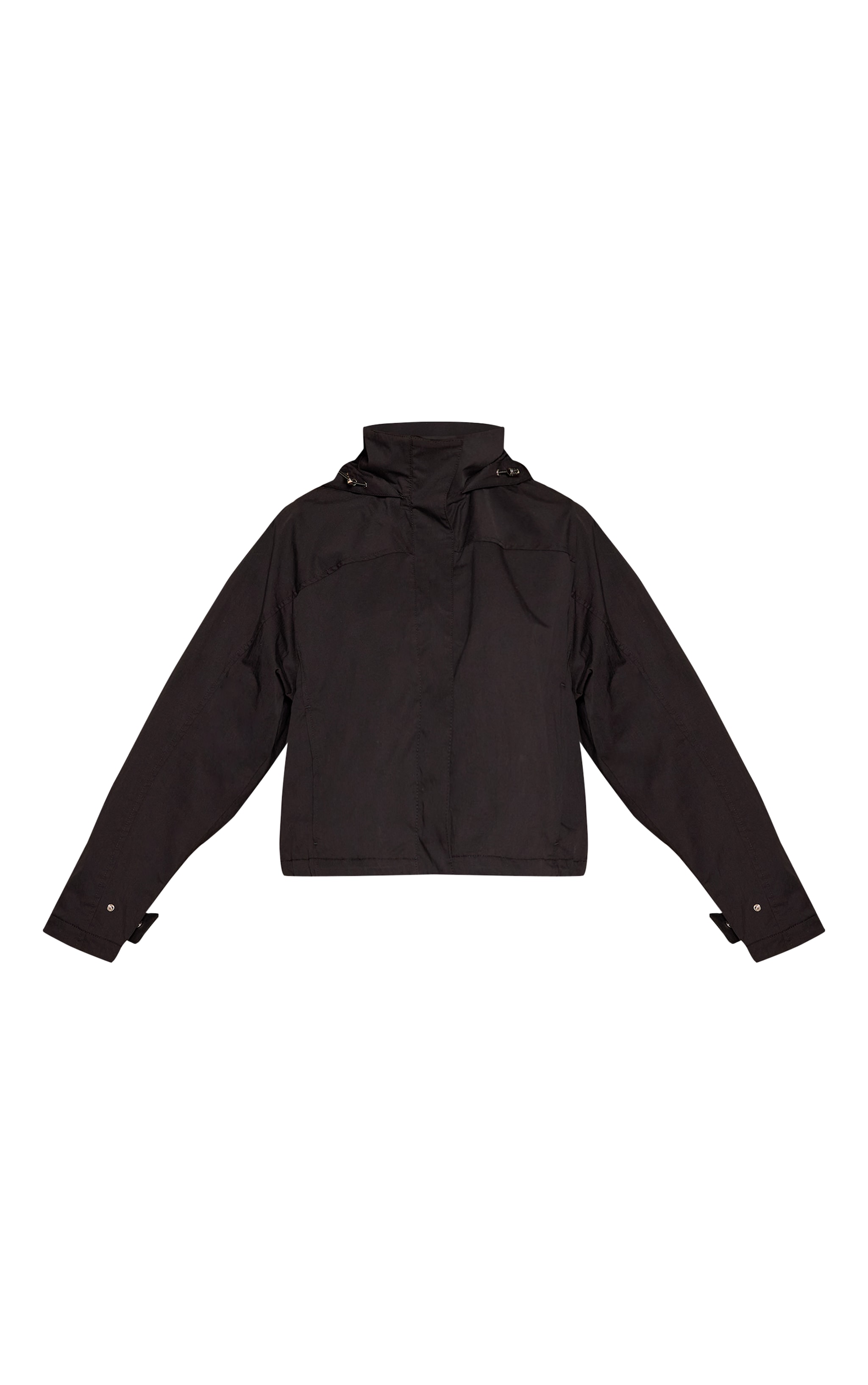 Black Funnel Neck Removable Hood Windbreaker image 5