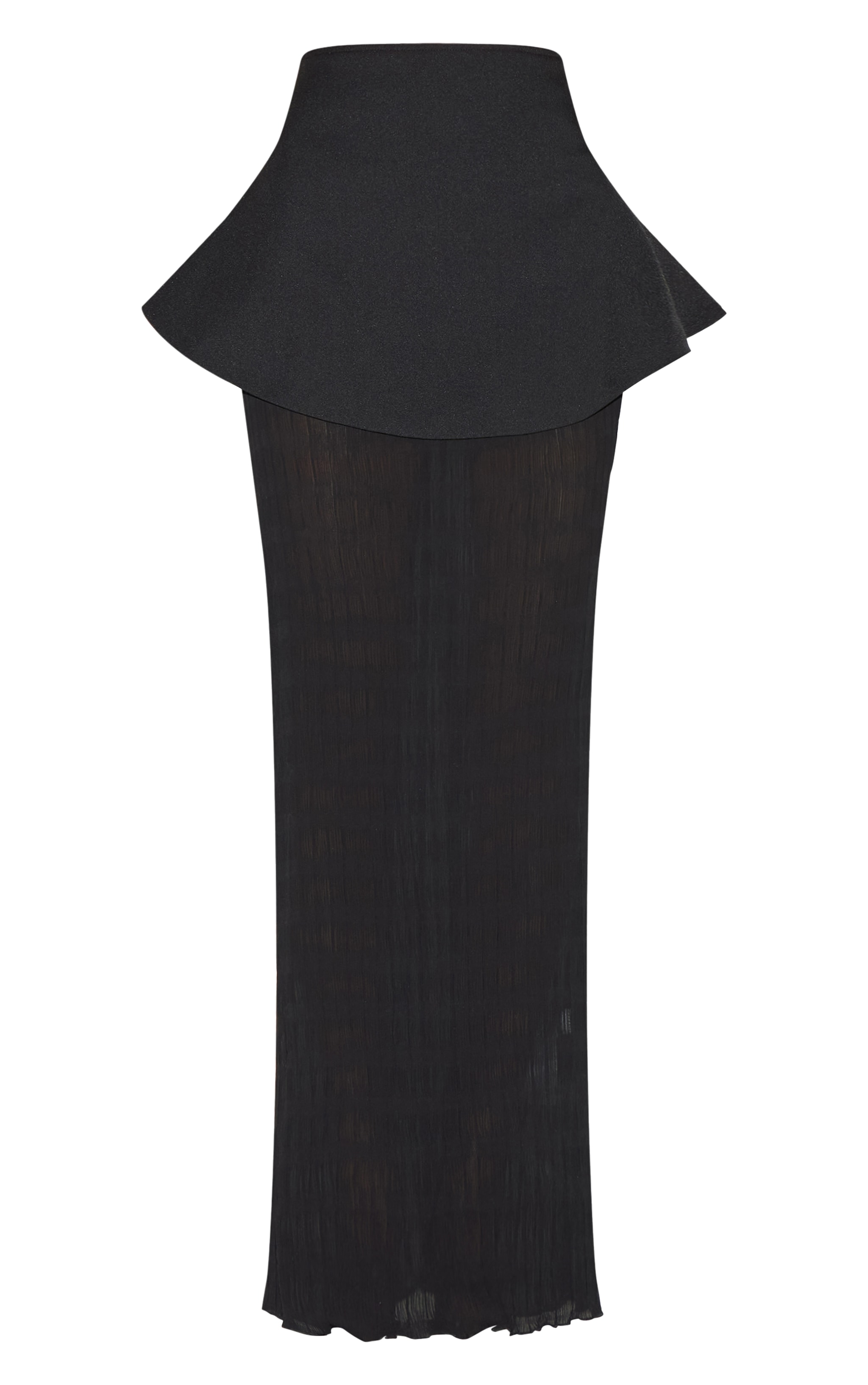 Black Overlay Detail Textured Woven Maxi Skirt image 5