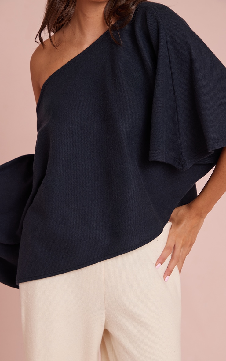 Navy Heavy Brushed Rib Cape Sleeve Top image 4