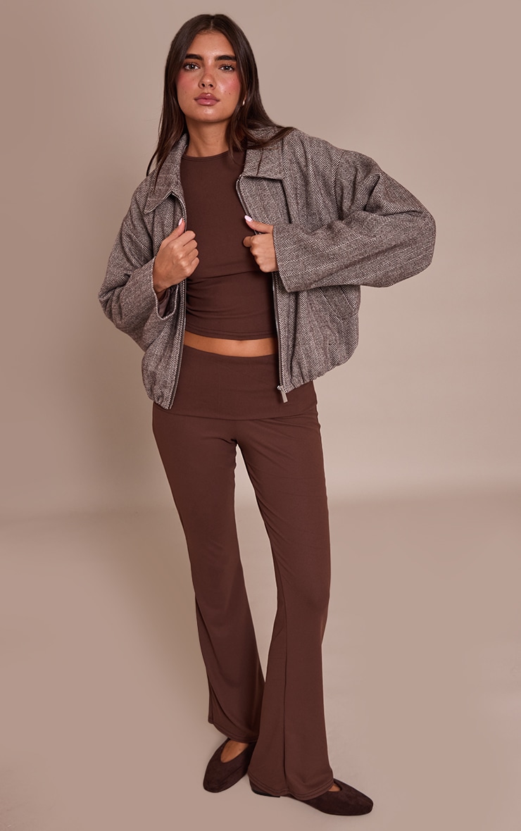 Chocolate Herringbone Bomber Jacket image 3