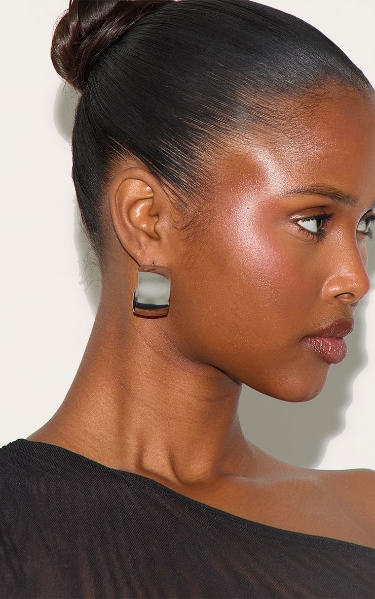Silver Wide Chunky Medium Hoop Earrings image 1