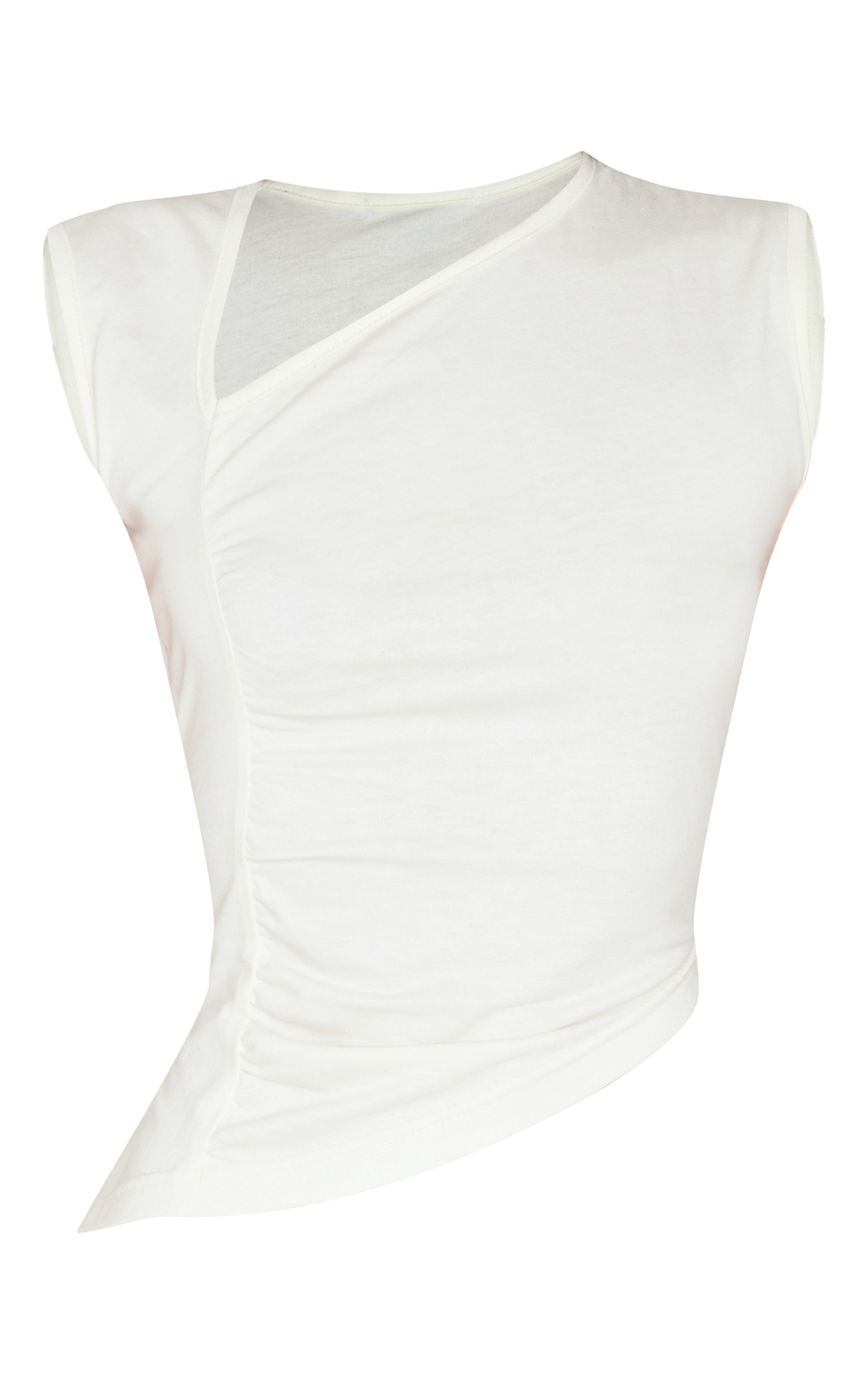 Cream Asymmetric Detail Ruched Long Top image 5