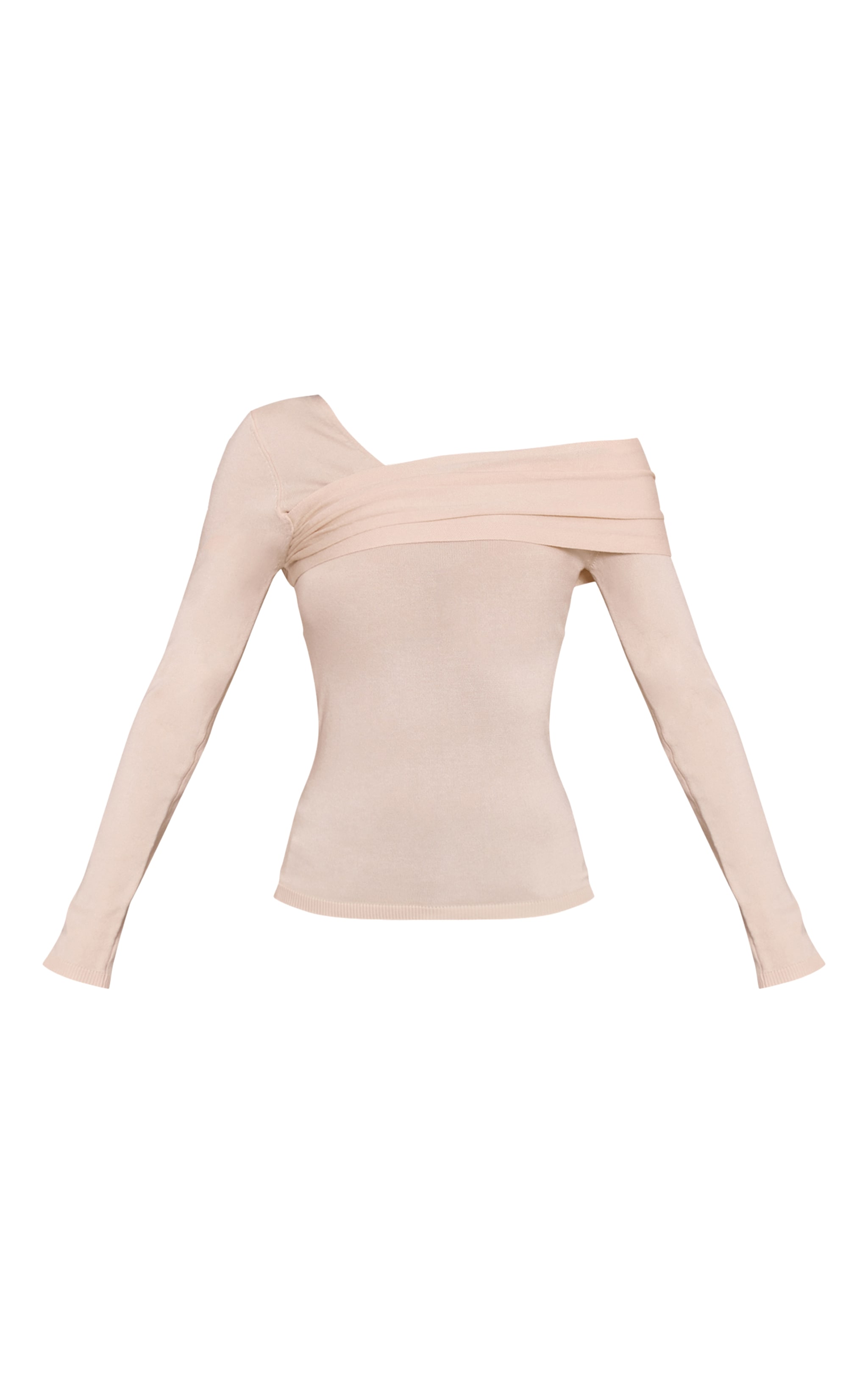 Tall Cream Long Sleeve Asymmetric Shoulder Knitted Top image 5