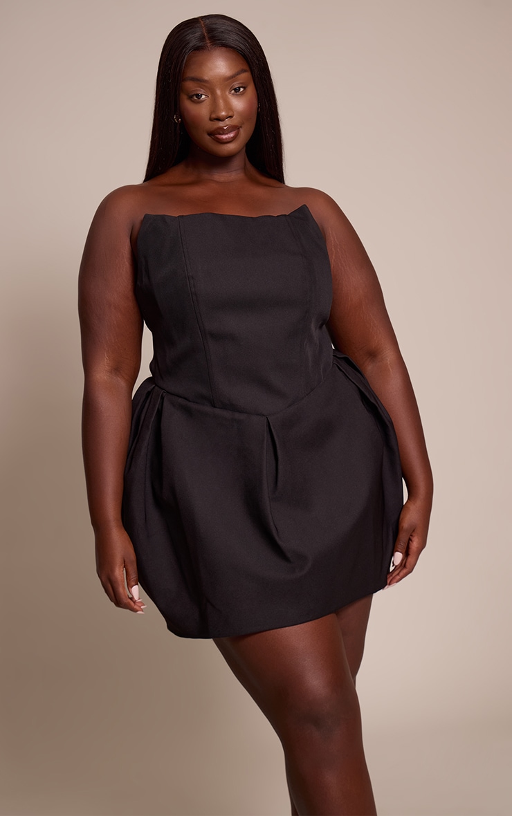 Plus Premium Black Woven Tulip Skirt Bandeau Mini Dress