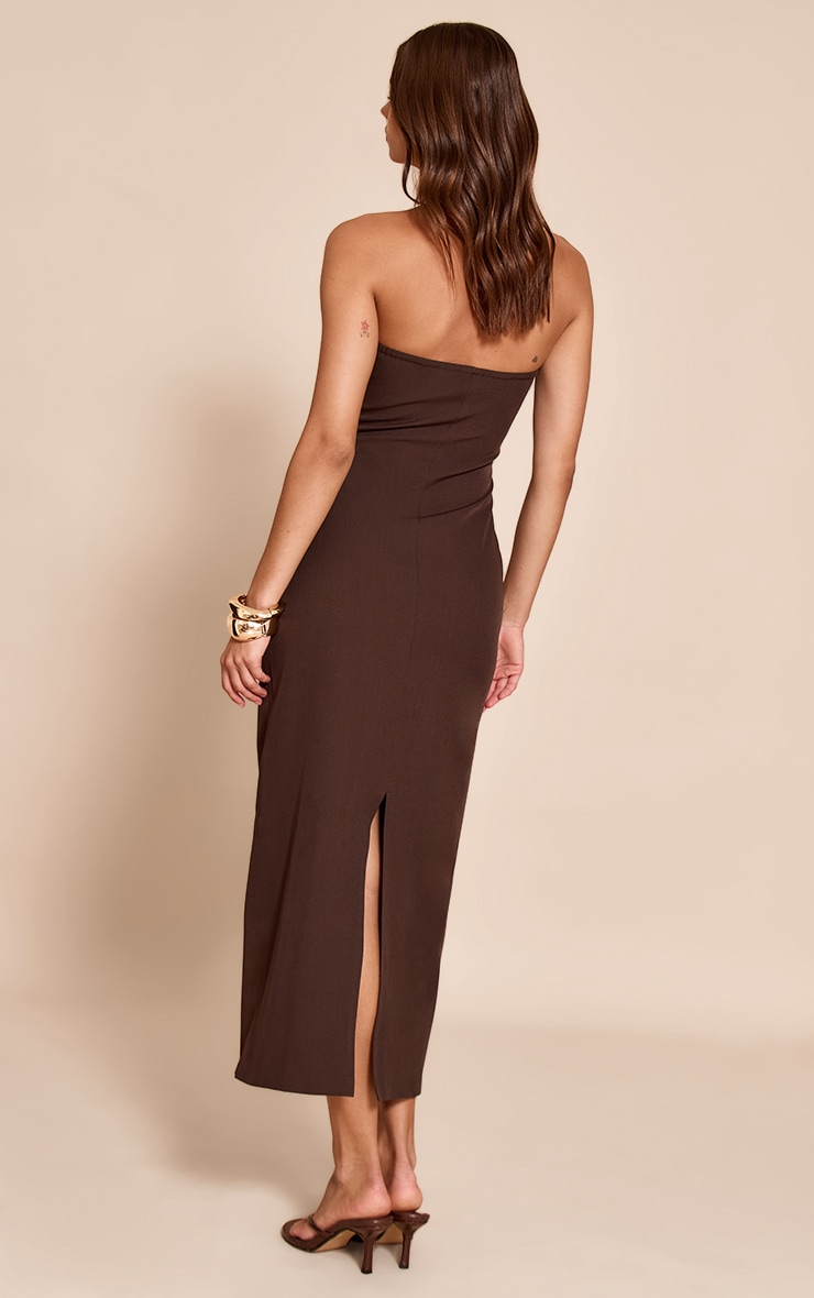 Chocolate Woven Tailored Cut Out Detail Maxi Dress image 2