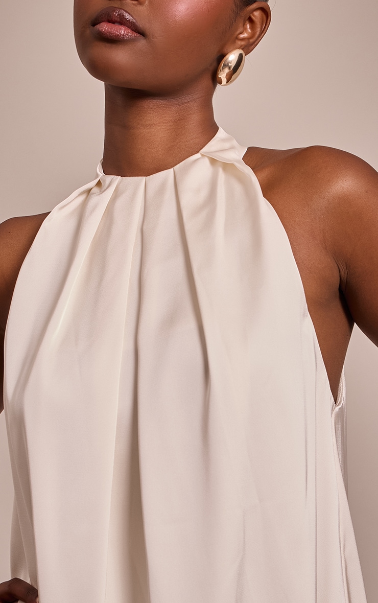 Cream Satin Halterneck Mini Shift Dress image 4