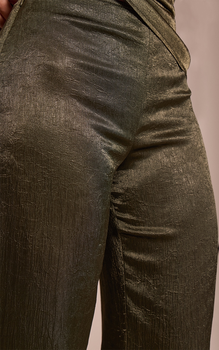 Petite Khaki Textured Wide Leg Pants image 4