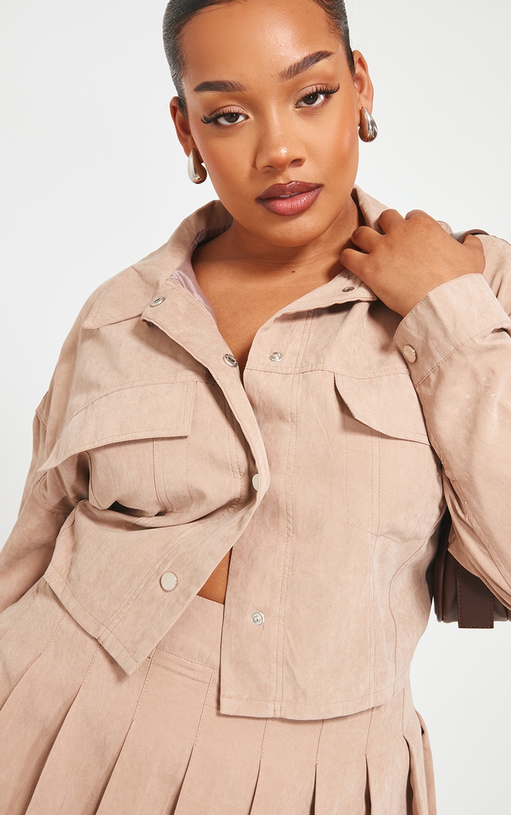 Plus Sand Cropped Cargo Pocket Shirt image 4