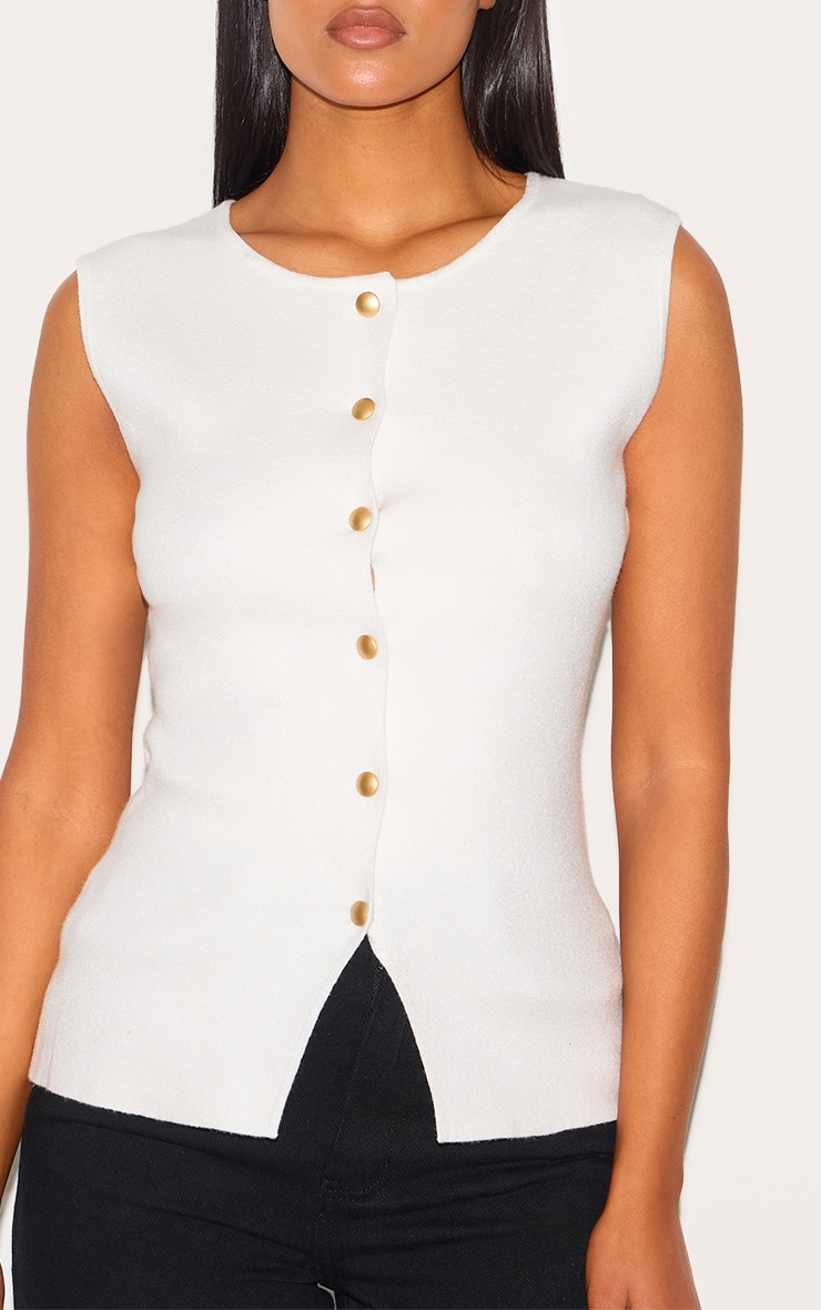 Tall White Cinched Button Up Knit Vest Top image 4