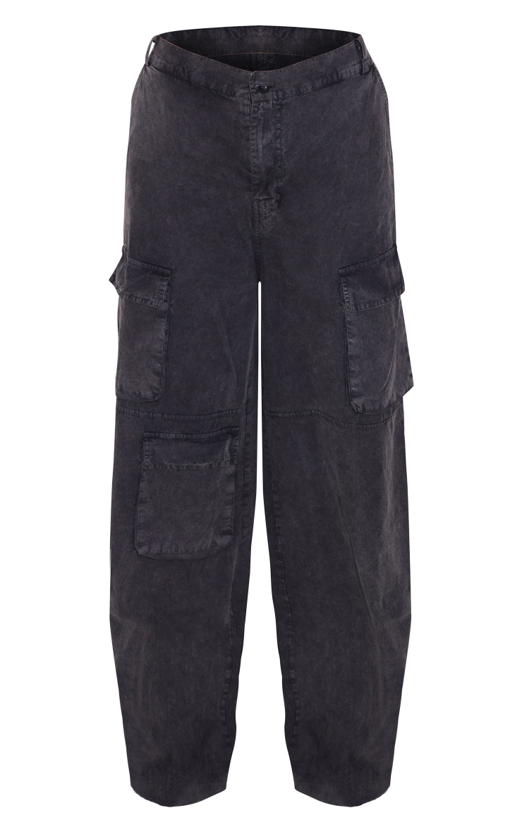 Charcoal Washed Pocket Detail Wide Leg Cargo Trousers image 4