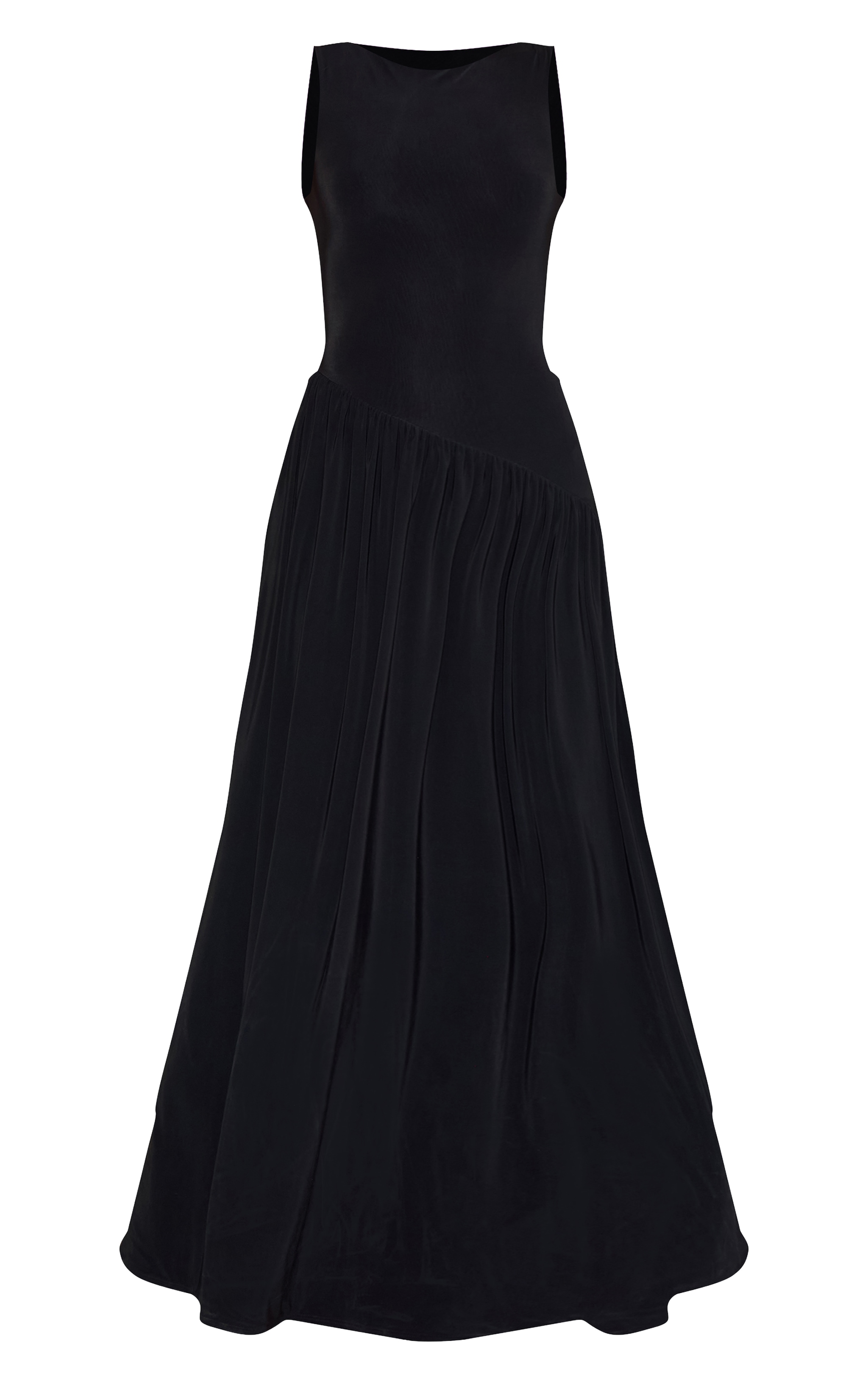 Tall Black Double Layer Soft Touch Asymmetric Dropped Waist Maxi Dress image 5