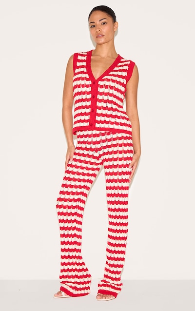 Petite Pantalon en maille tricot rouge à rayures