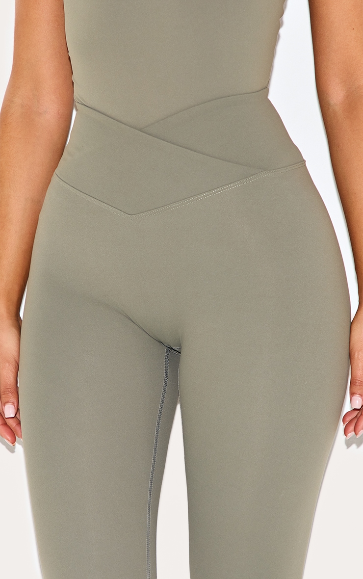 Petite Dark Olive Contour Sculpt Wrap Over Leggings image 4