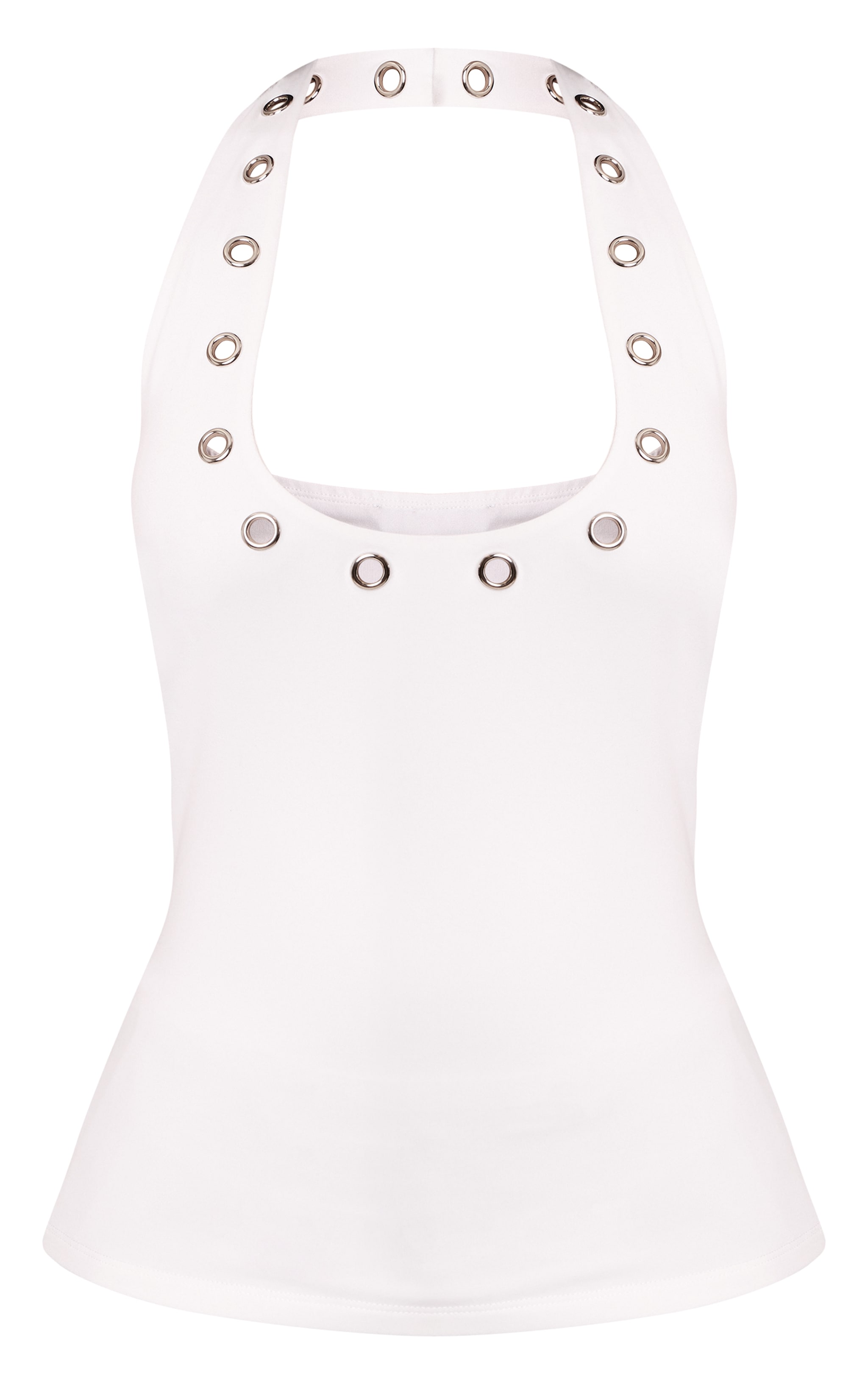 Petite White Halterneck Eyelet Detail Long Top image 5