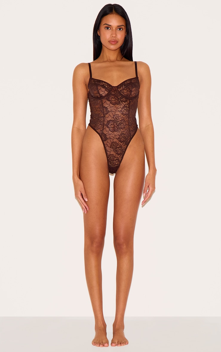 Chocolate Lace Underwired Lingerie Bodysuit image 3