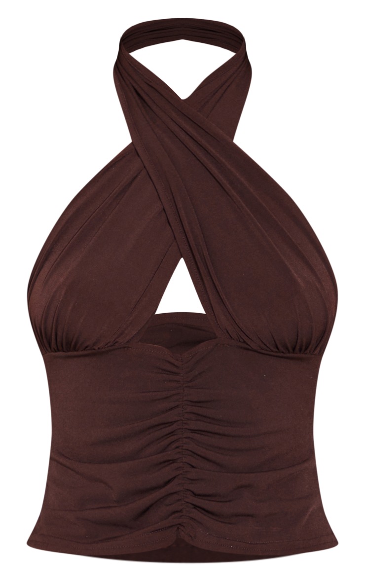Chocolate Slinky Underbust Halterneck Top image 5