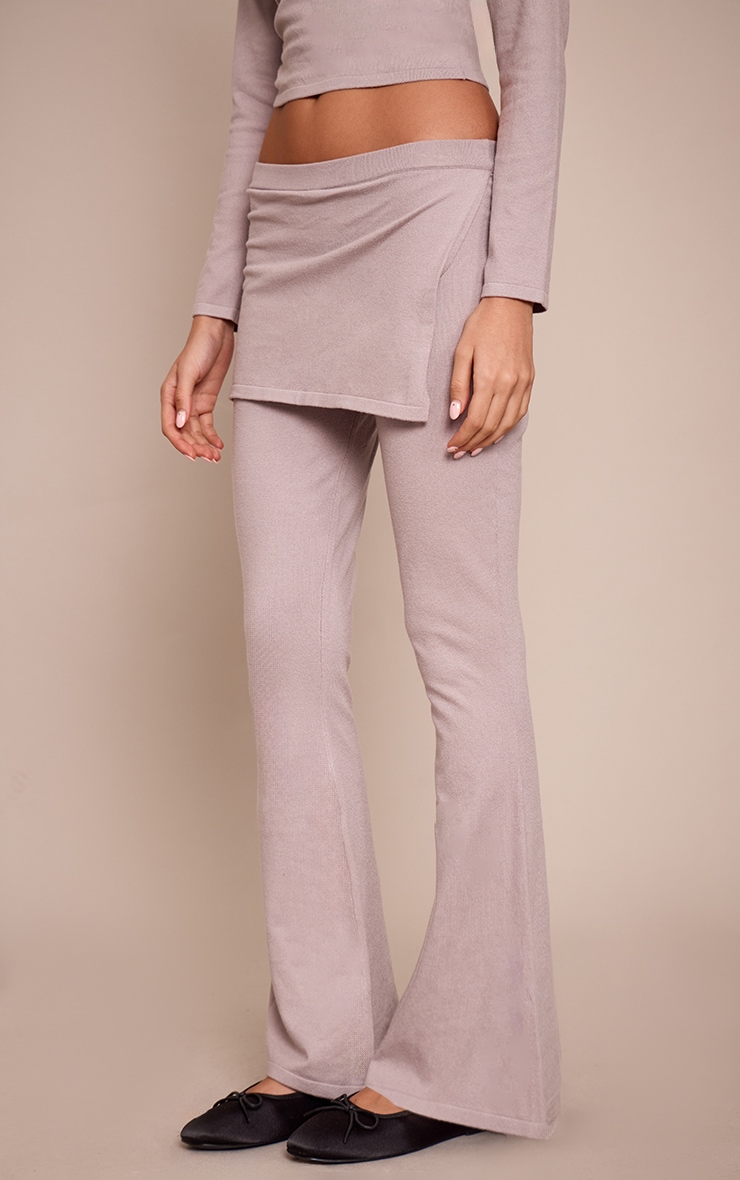 Grey Layered Detail Fine Knit Wide Leg Trouser  image 2