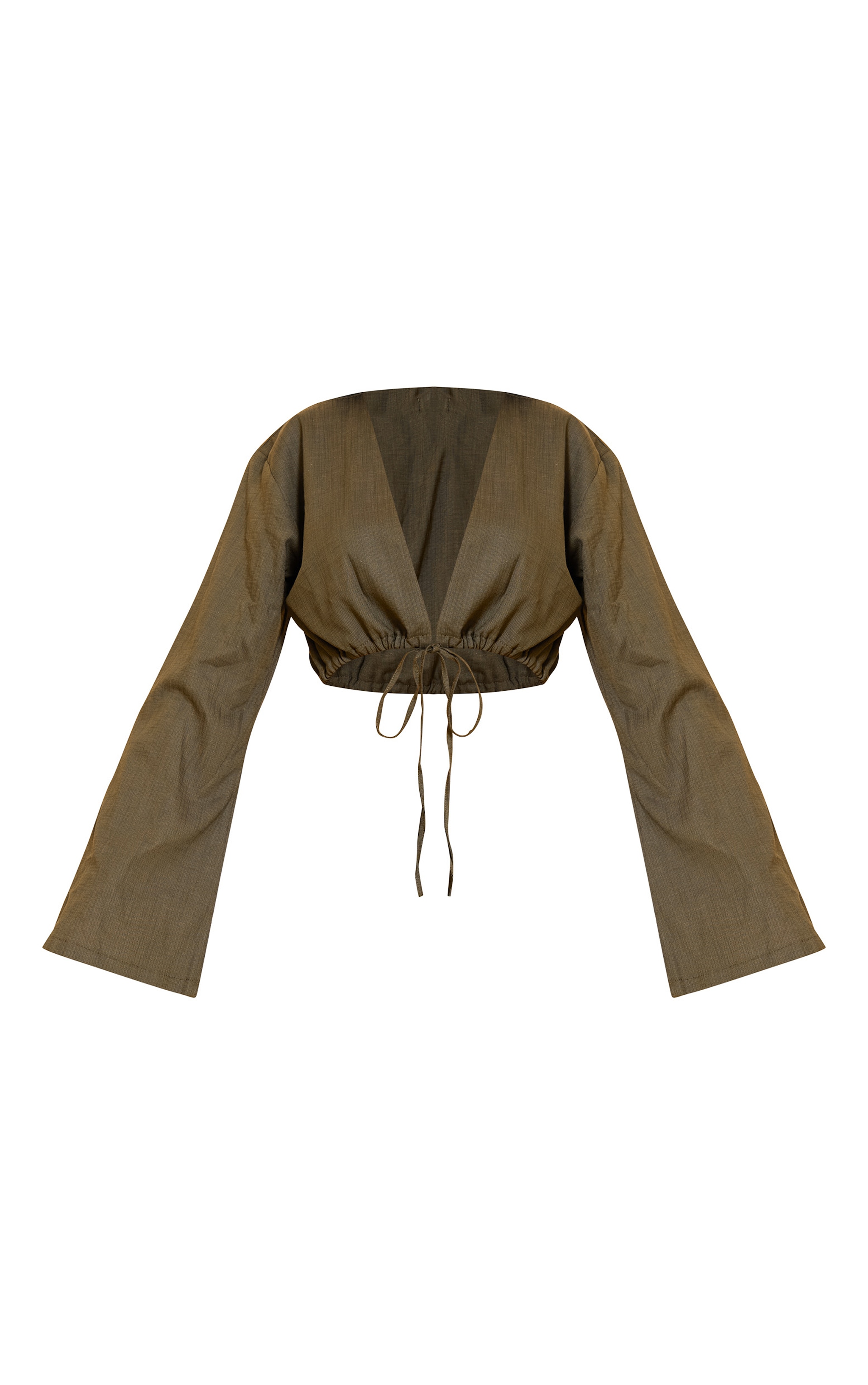 Petite Olive Tie Front Linen Blend Crop Top image 5