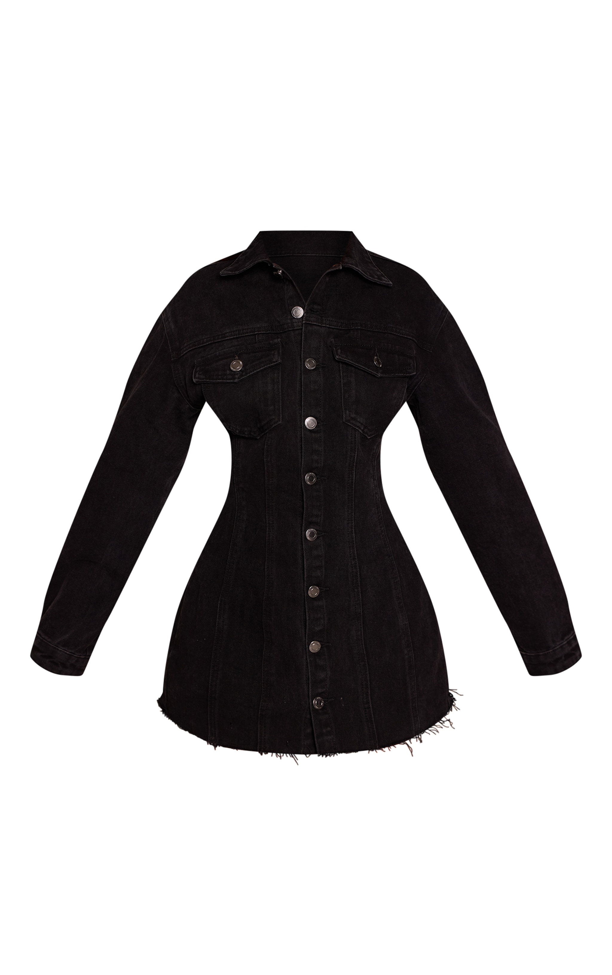 Petite Black Denim Long Sleeve Fitted Mini Dress image 5