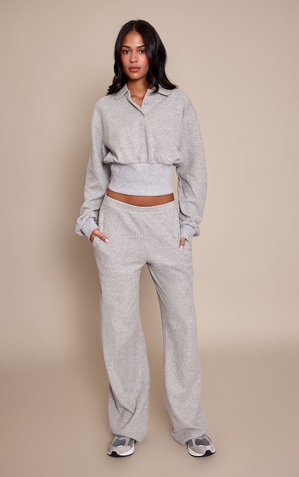 Tall Grey Marl Brushed Rib Straight Leg Pant
