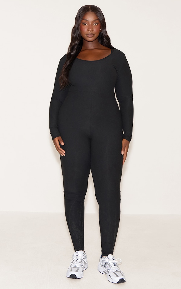 Plus Black Scoop Neck Soft Touch Jumpsuit