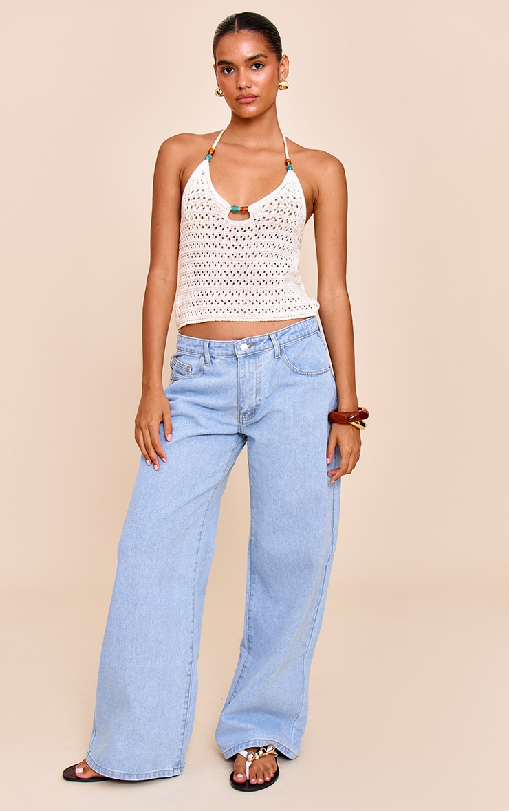 Cream Crochet Bead Detail Halter Top image 3