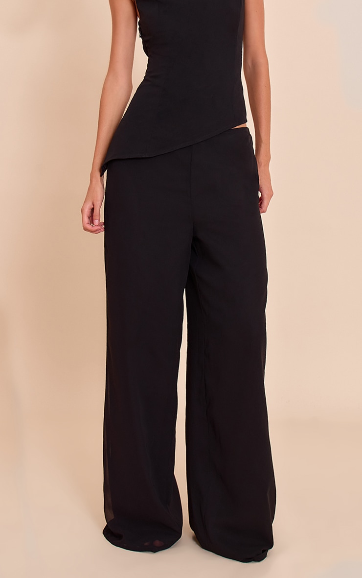 Black Chiffon Straight Leg Pant image 2