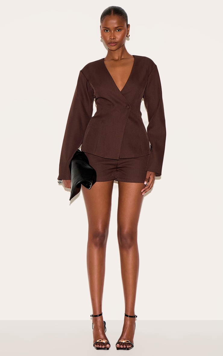 Deep Chocolate Tailored Cinched Waist Asymmetric Blazer image 3