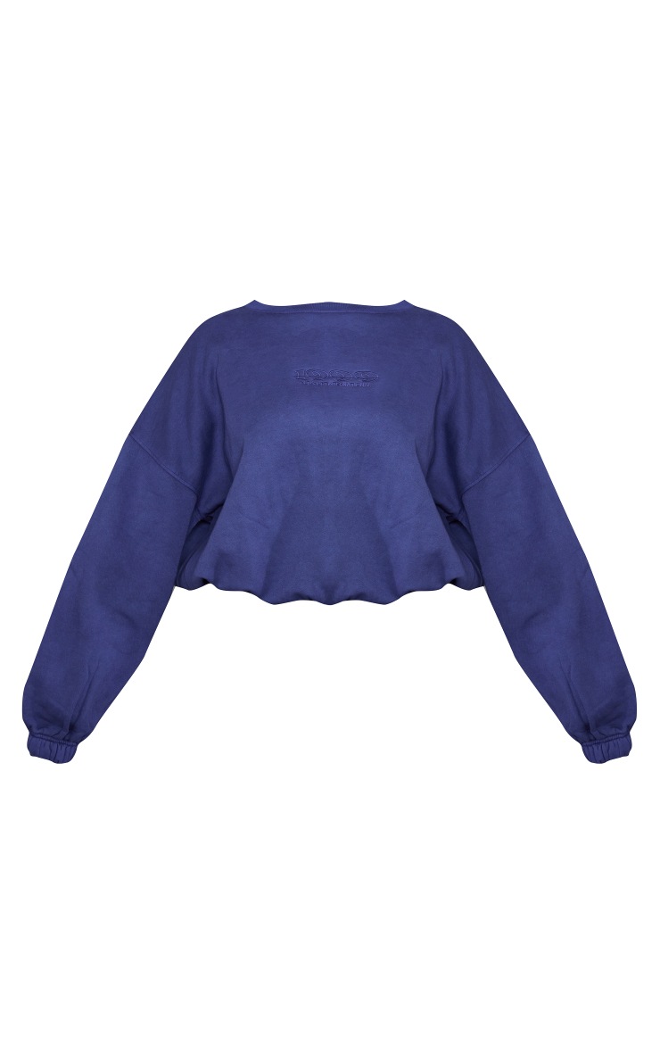 PRETTYLITTLETHING Plus Navy Washed Embroidered Oversized Sweater image 5