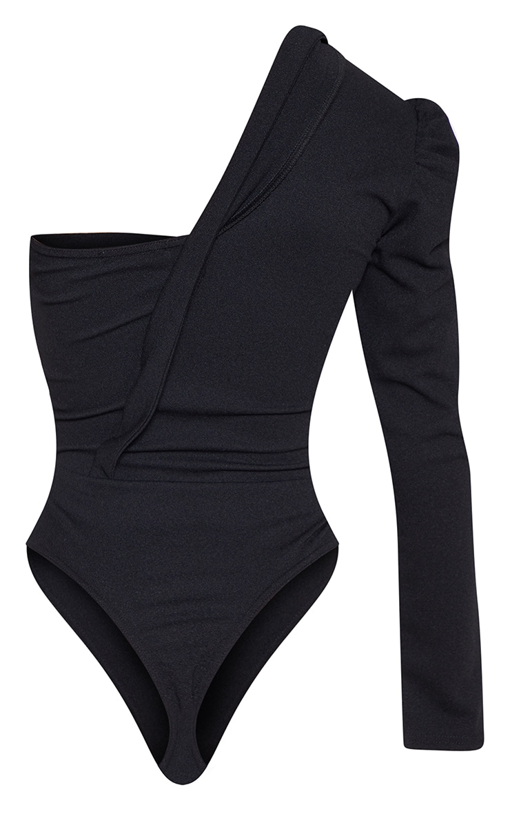 Black One Shoulder Blazer Detail Bodysuit image 4