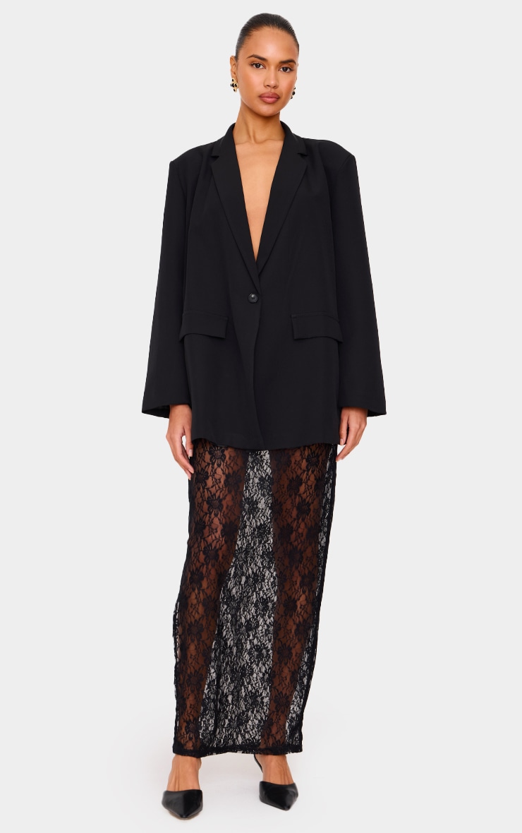 Black Lace Slit Maxi Skirt image 1