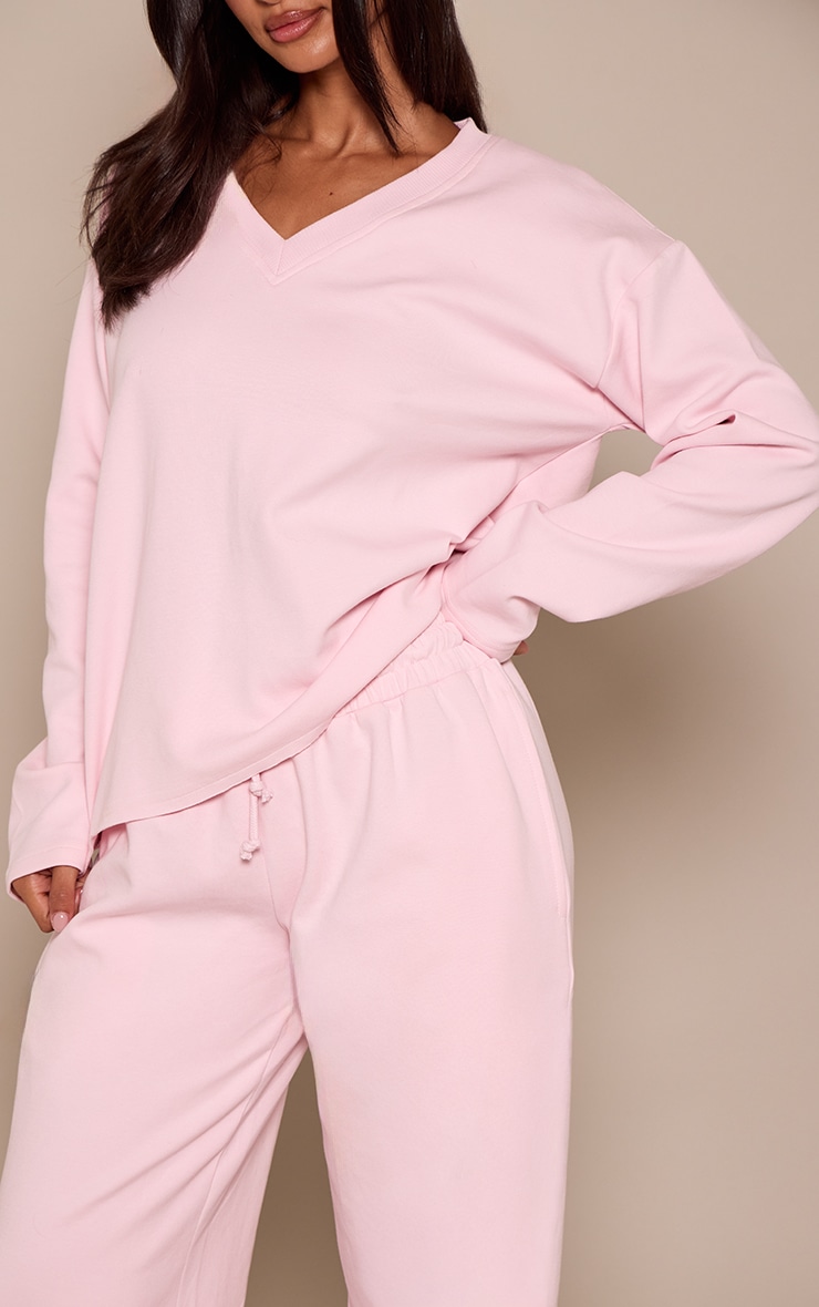 Petite Baby Pink V Neck Long Sleeve T-Shirt image 4