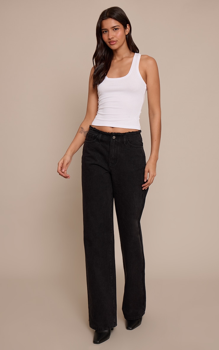 Tall Jean droit noir à taille basse élimée