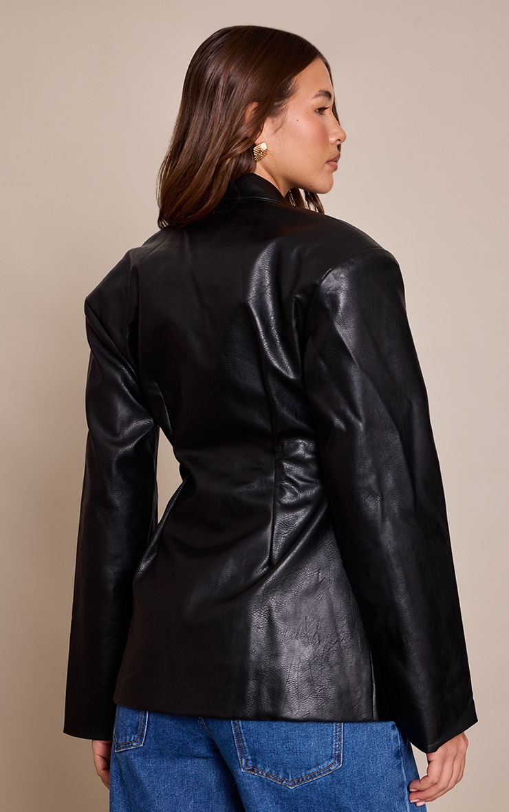 Blazer en PU noir à taille cintrée image 2