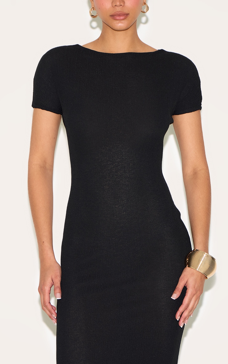 Black Textured Cap Sleeve Maxi Dress image 4