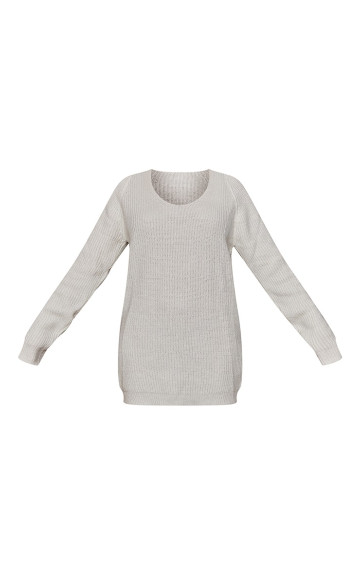 Ecru Plunge V Neck Knit Sweater Dress image 3