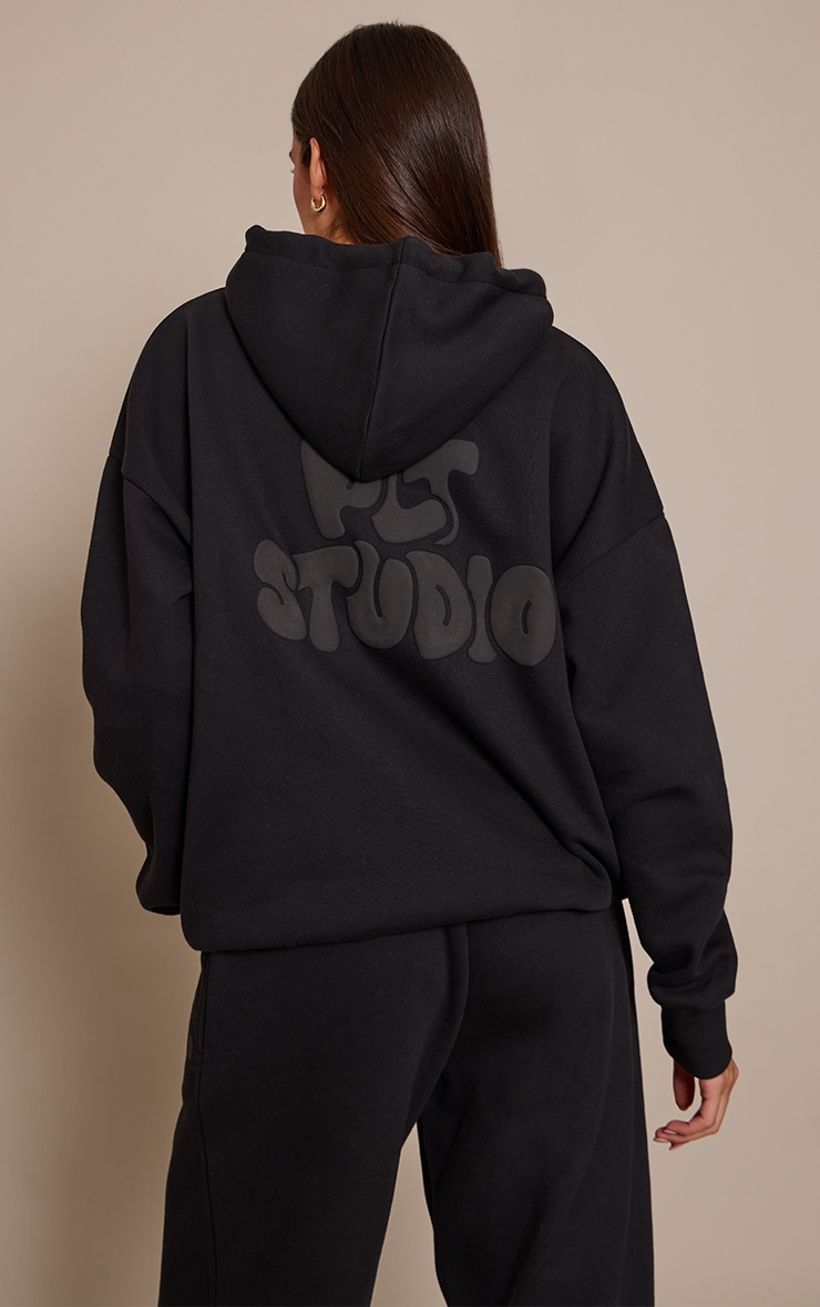 Black PLT Studio Print Oversized Hoodie image 1