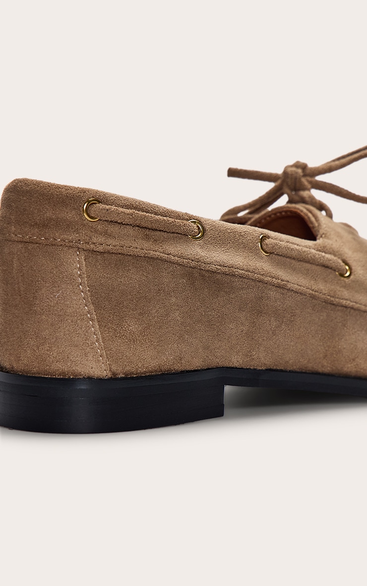 Taupe Faux Suede Ruched Lace Up Loafer image 5