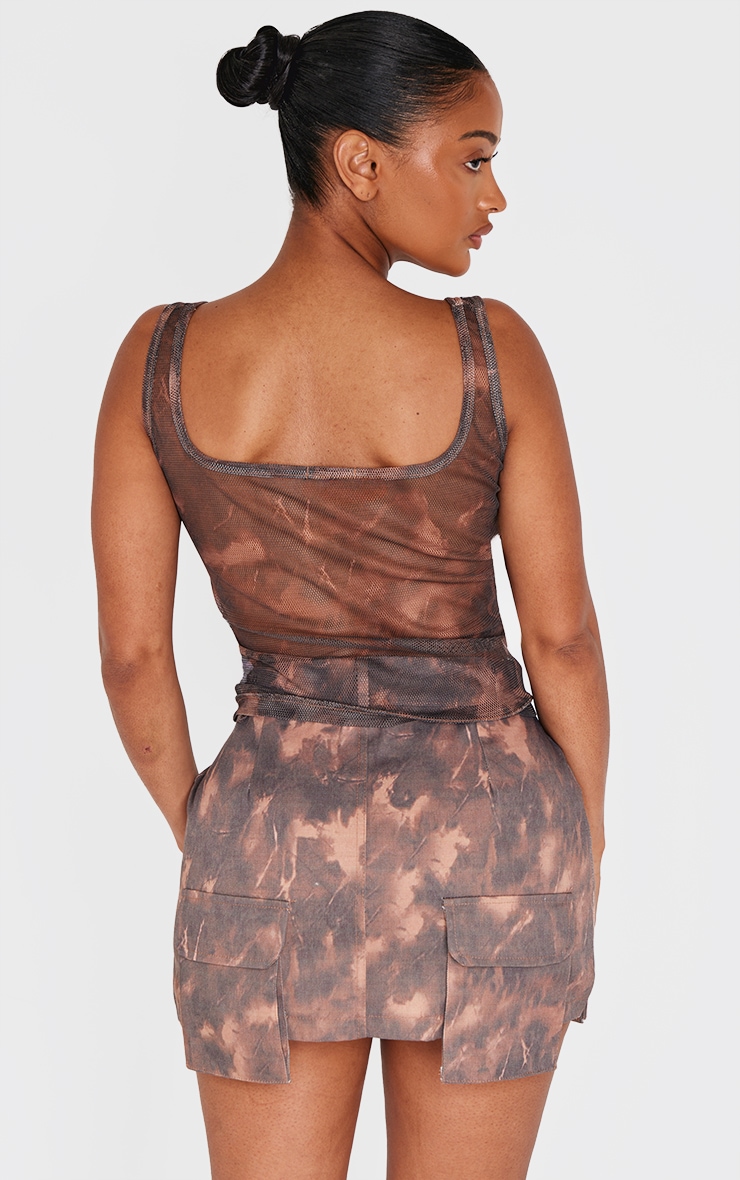 Shape Orange Mesh Camo Print Longline Top image 2